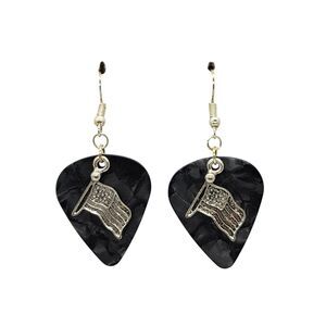 Wavy American Flag Charm Guitar Pick Earrings - Choose Color - Handmade in USA